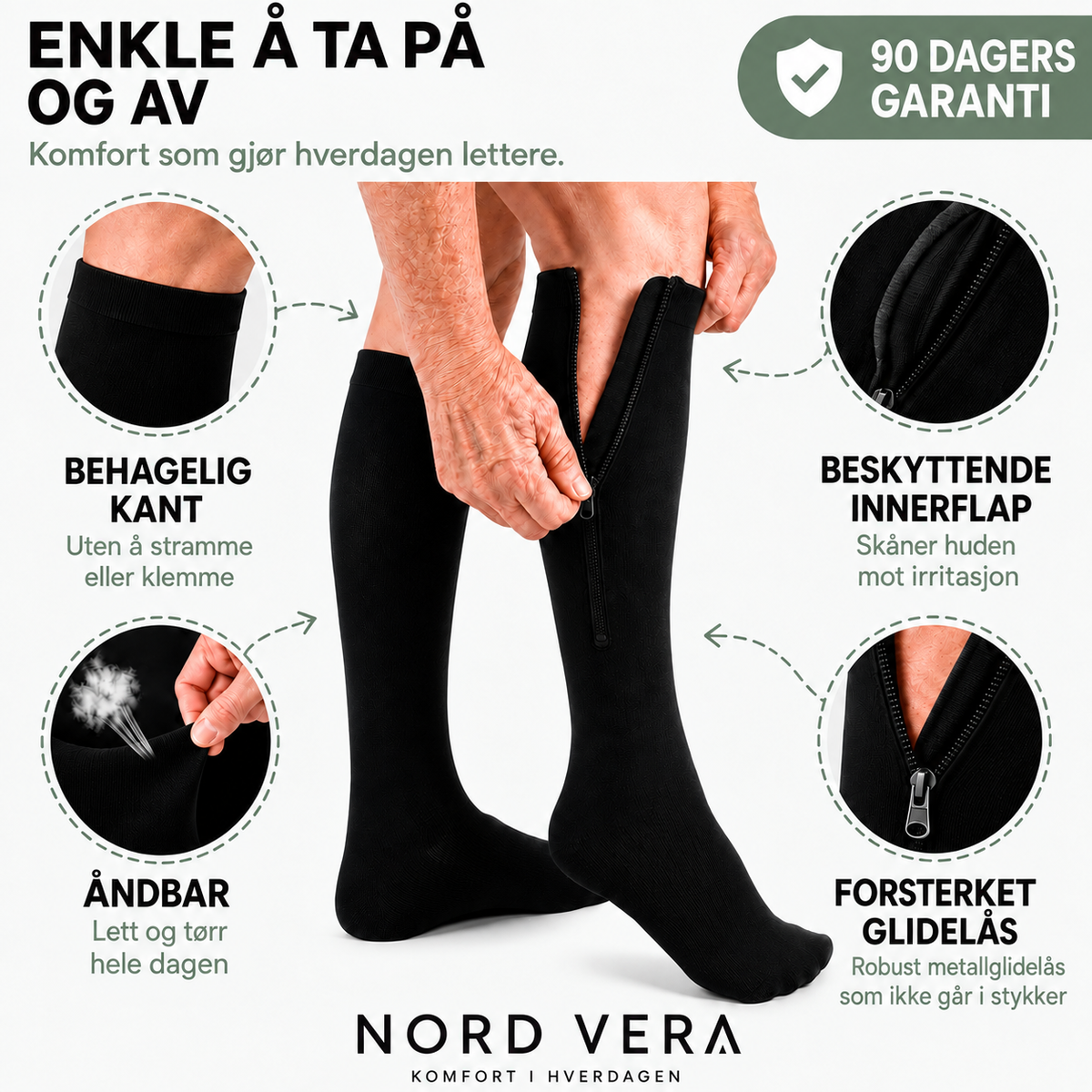 Støttestrømper med glidelås
