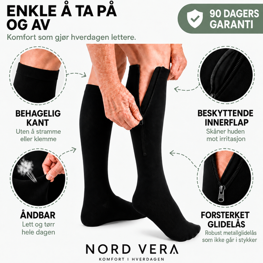 Støttestrømper med glidelås