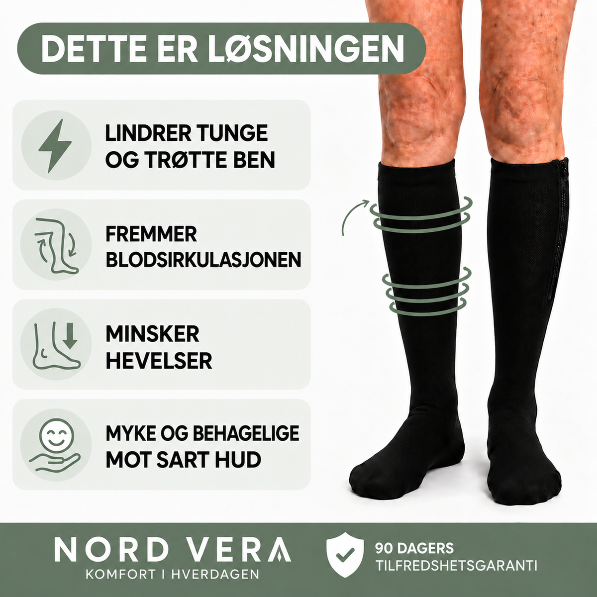 Støttestrømper med glidelås
