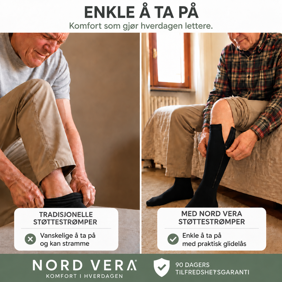 Støttestrømper med glidelås